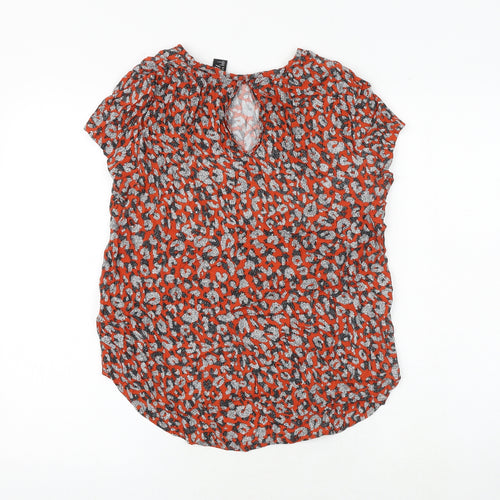 H&M Womens Orange Animal Print Viscose Basic Blouse Size 12 Boat Neck