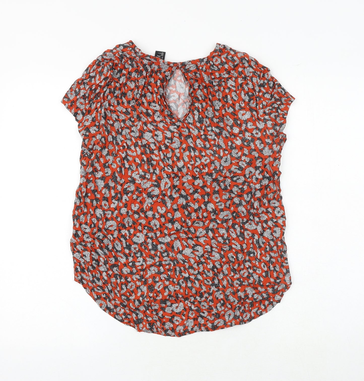 H&M Womens Orange Animal Print Viscose Basic Blouse Size 12 Boat Neck