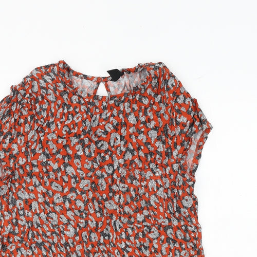 H&M Womens Orange Animal Print Viscose Basic Blouse Size 12 Boat Neck