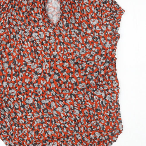 H&M Womens Orange Animal Print Viscose Basic Blouse Size 12 Boat Neck
