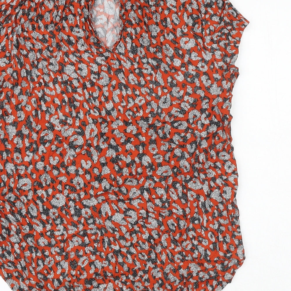 H&M Womens Orange Animal Print Viscose Basic Blouse Size 12 Boat Neck