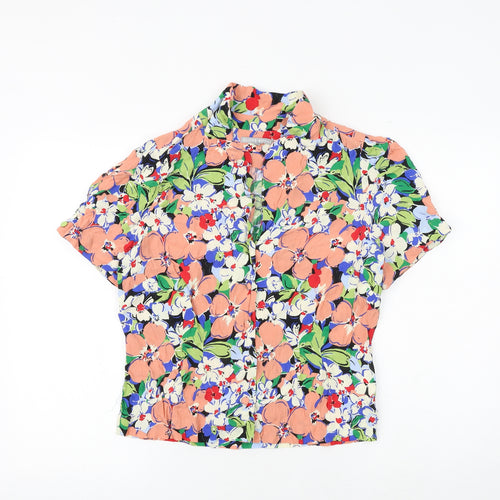 Oliver Bonas Womens Pink Floral Viscose Basic Button-Up Size 14 Collared