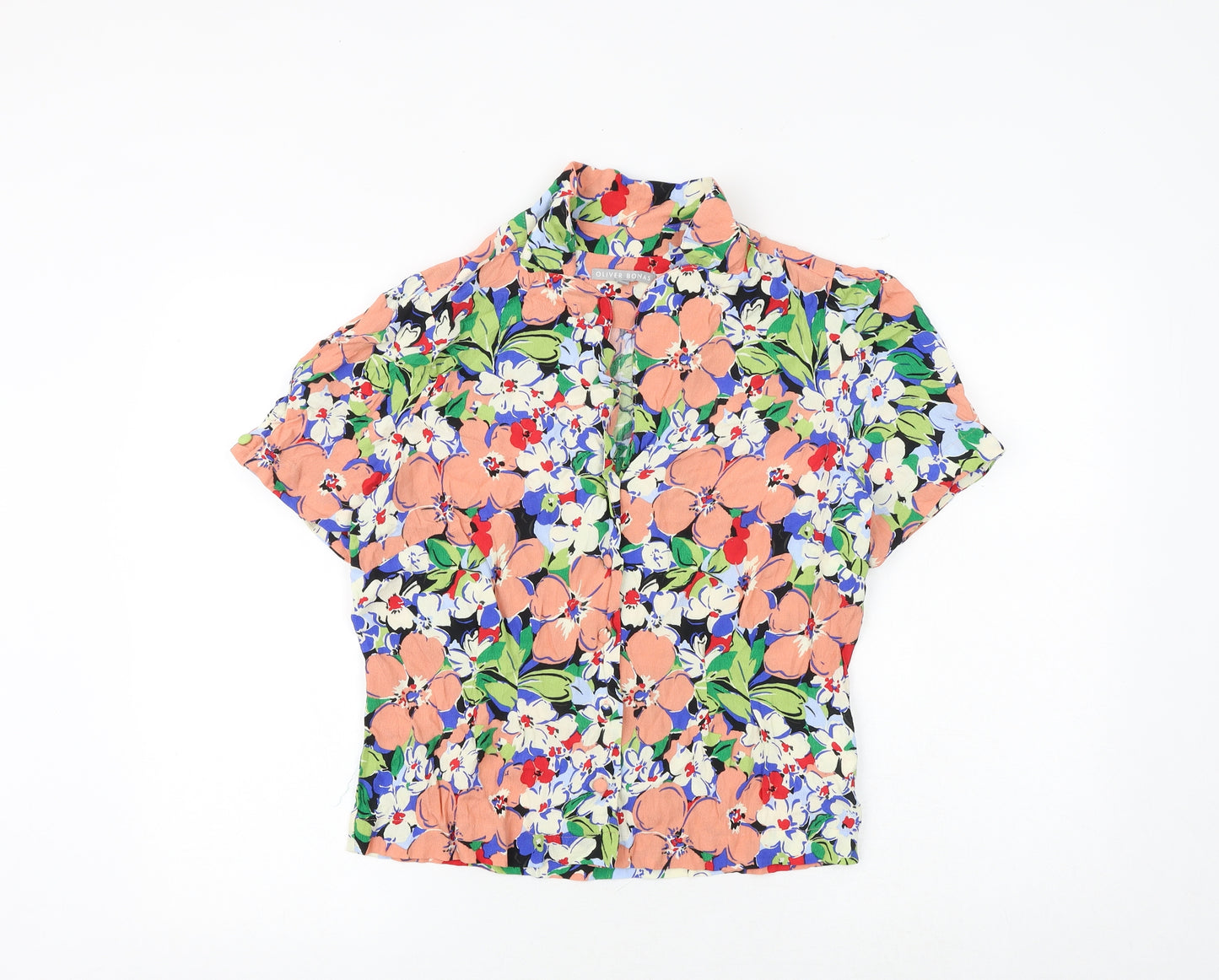 Oliver Bonas Womens Pink Floral Viscose Basic Button-Up Size 14 Collared