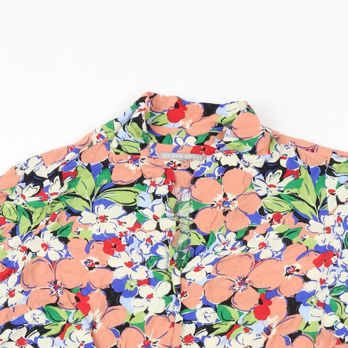 Oliver Bonas Womens Pink Floral Viscose Basic Button-Up Size 14 Collared