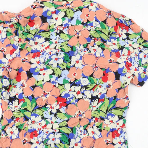 Oliver Bonas Womens Pink Floral Viscose Basic Button-Up Size 14 Collared