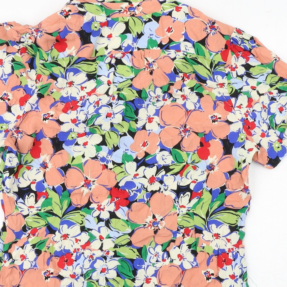 Oliver Bonas Womens Pink Floral Viscose Basic Button-Up Size 14 Collared