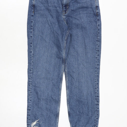 Topshop Womens Blue Cotton Straight Jeans Size 28 in Regular Zip