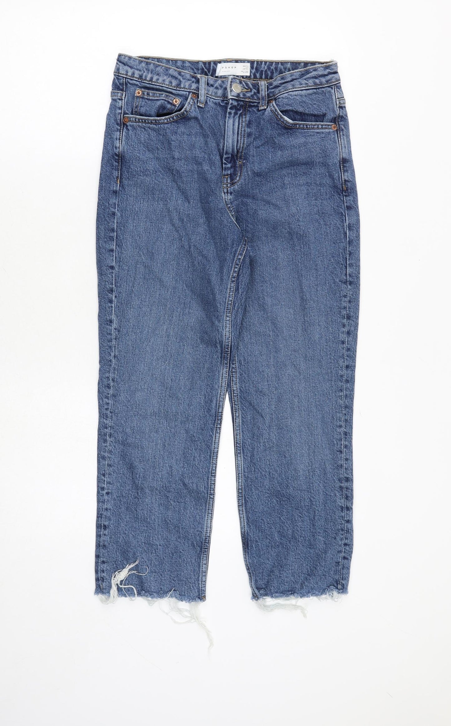 Topshop Womens Blue Cotton Straight Jeans Size 28 in Regular Zip