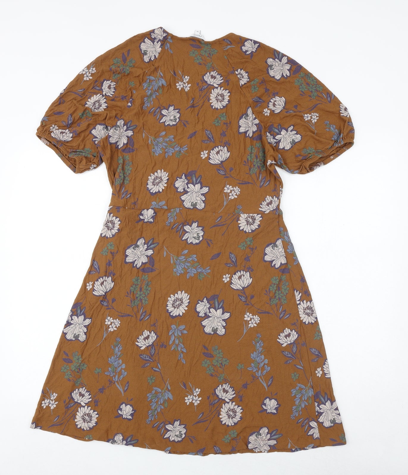 NEXT Womens Brown Floral Viscose Wrap Dress Size 14 V-Neck Tie