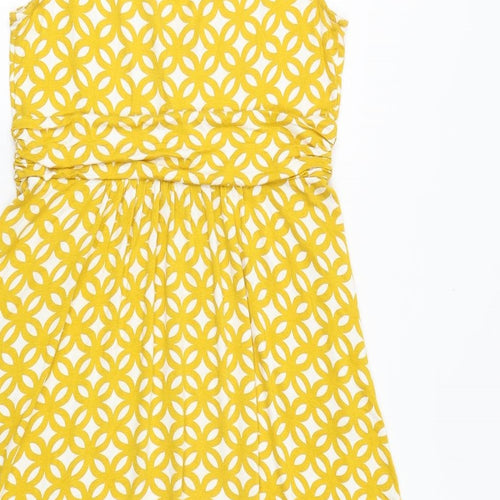 Boden Womens Yellow Geometric Viscose Fit & Flare Size 12 V-Neck Pullover