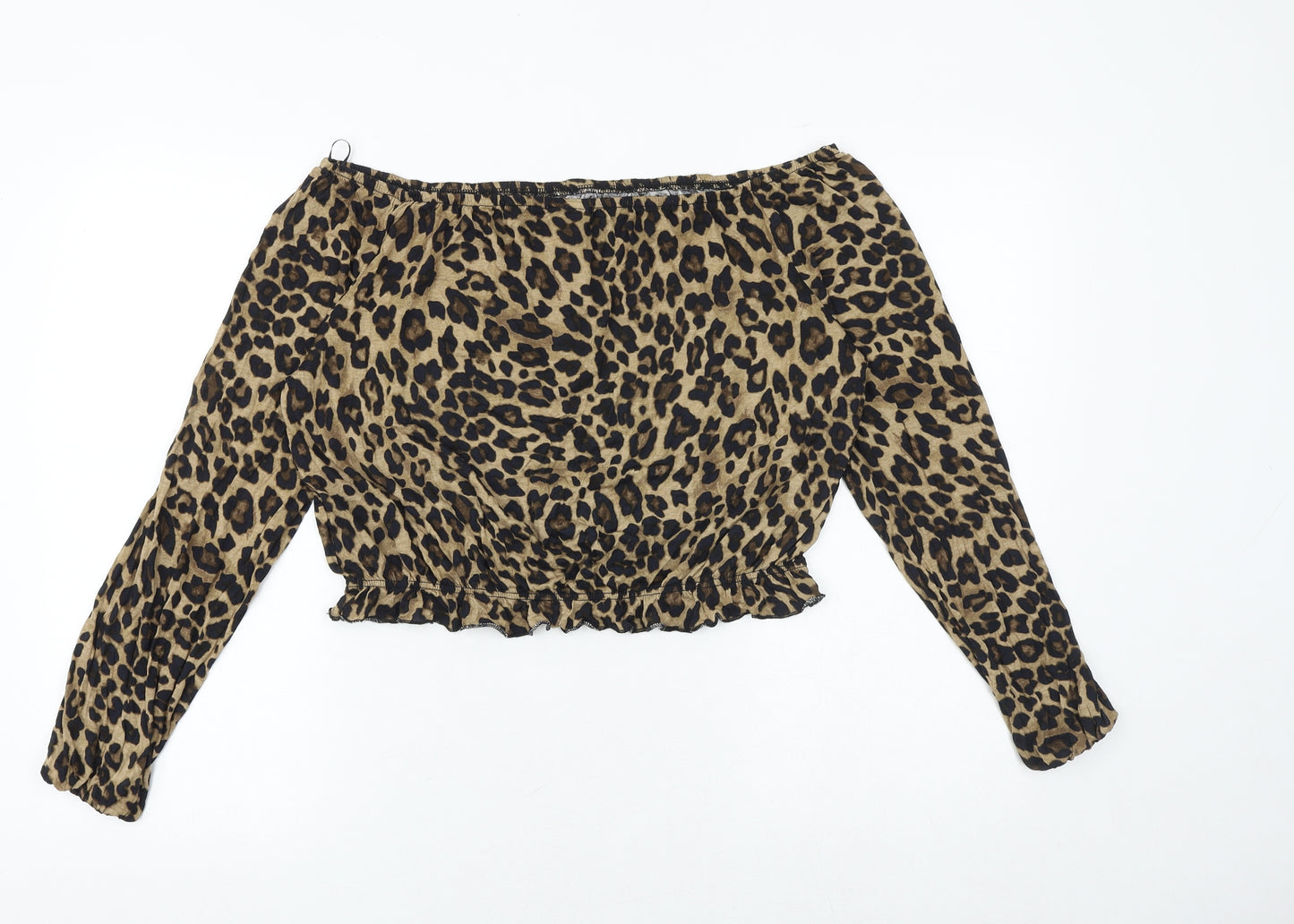 H&M Womens Brown Animal Print Viscose Cropped Blouse Size M Off