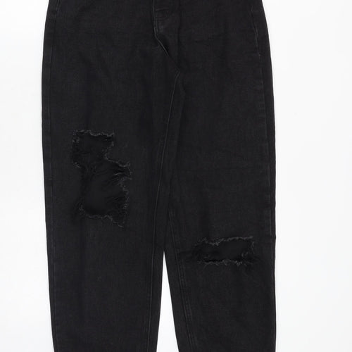 PRETTYLITTLETHING Womens Black Cotton Boyfriend Jeans Size 6 Regular Zip