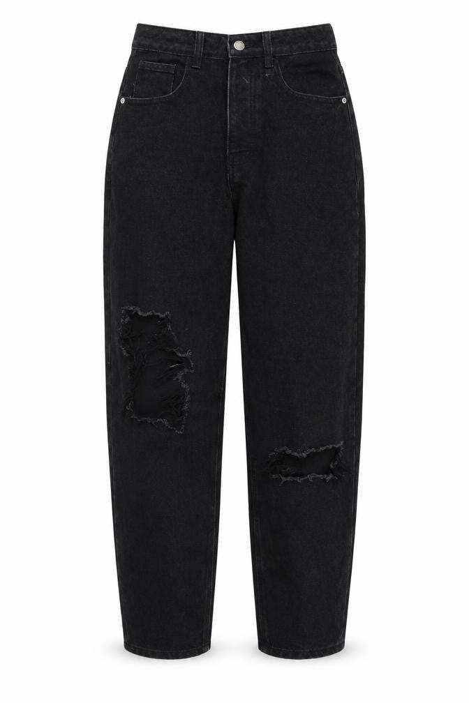 PRETTYLITTLETHING Womens Black Cotton Boyfriend Jeans Size 6 Regular Zip