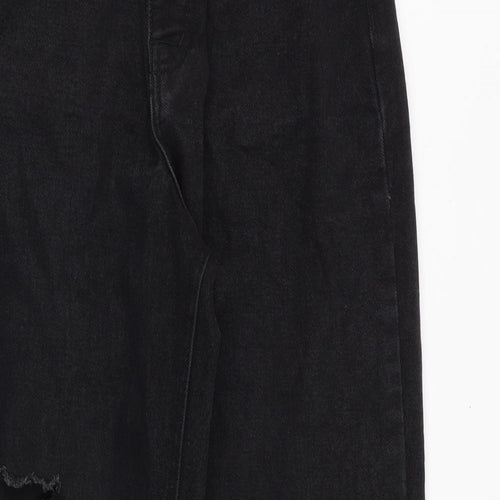 PRETTYLITTLETHING Womens Black Cotton Boyfriend Jeans Size 6 Regular Zip