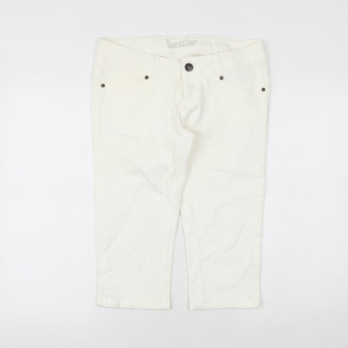 Moto Womens White Cotton Cropped Jeans Size 12 Regular Zip