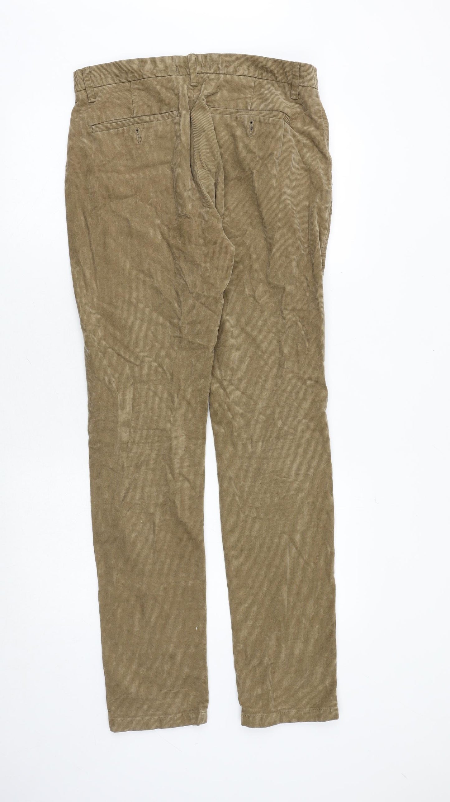 Marks and Spencer Mens Brown Cotton Trousers Size 30 in L33 in Regular Zip