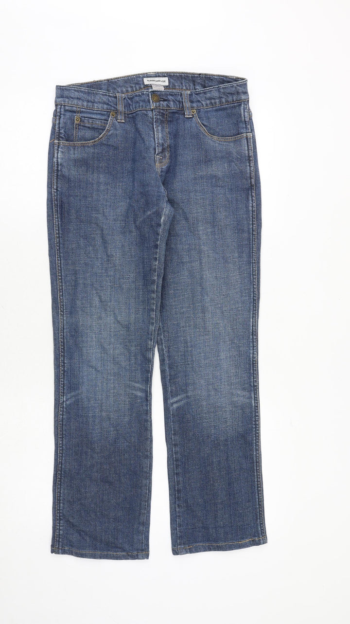 Warehouse Womens Blue Cotton Straight Jeans Size 10 Extra-Slim Zip