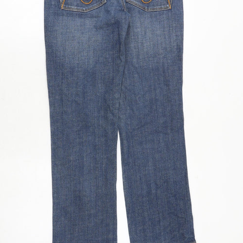 Warehouse Womens Blue Cotton Straight Jeans Size 10 Extra-Slim Zip