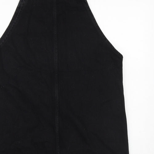 New Look Womens Black 100% Cotton Pinafore/Dungaree Dress Size 14 Square Neck Button