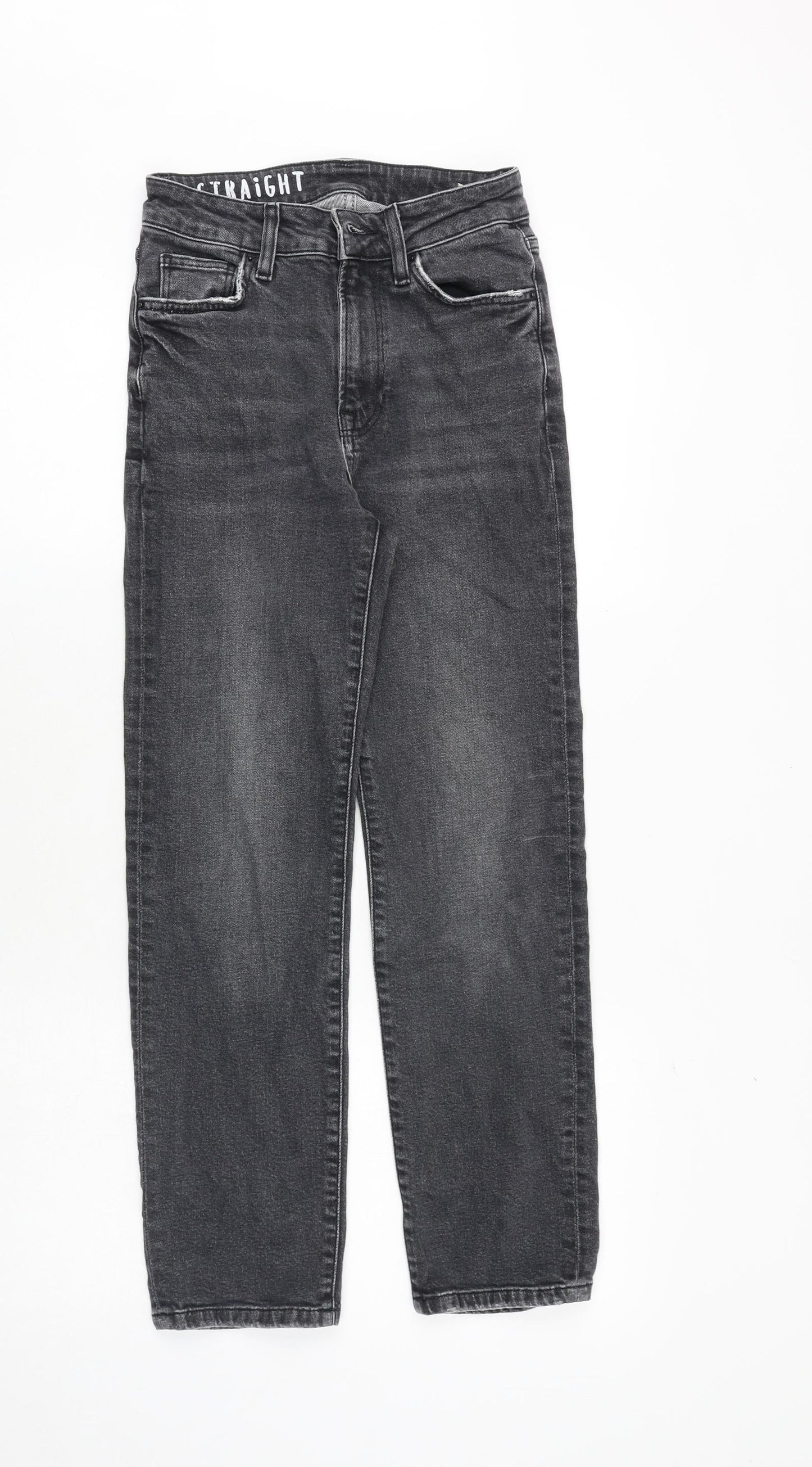 Marks and Spencer Womens Grey Cotton Straight Jeans Size 6 Regular Zip