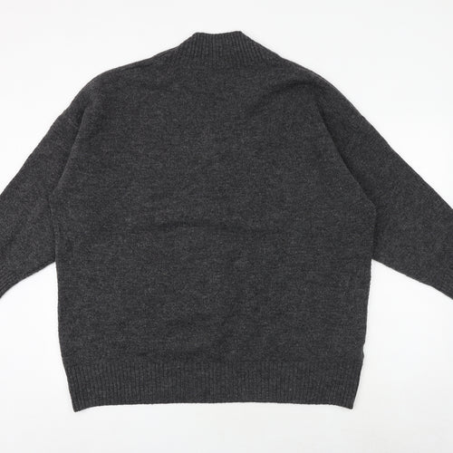 Mango Womens Grey V-Neck Acrylic Pullover Jumper Size L