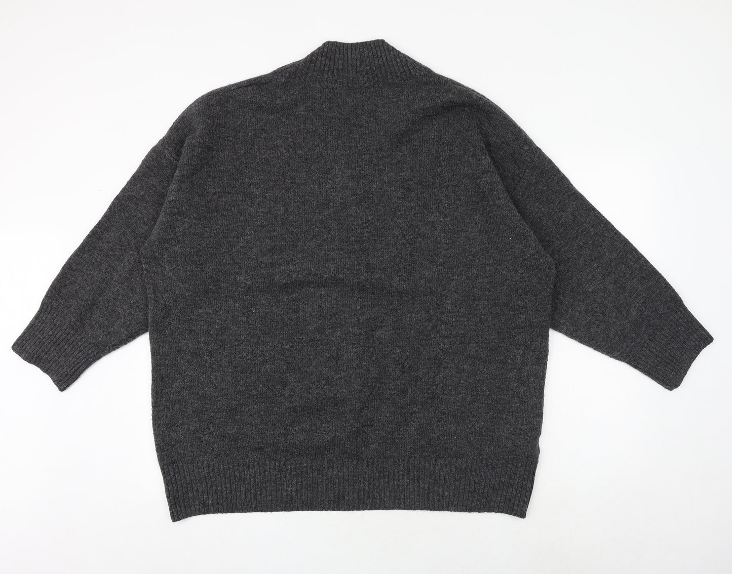 Mango Womens Grey V-Neck Acrylic Pullover Jumper Size L