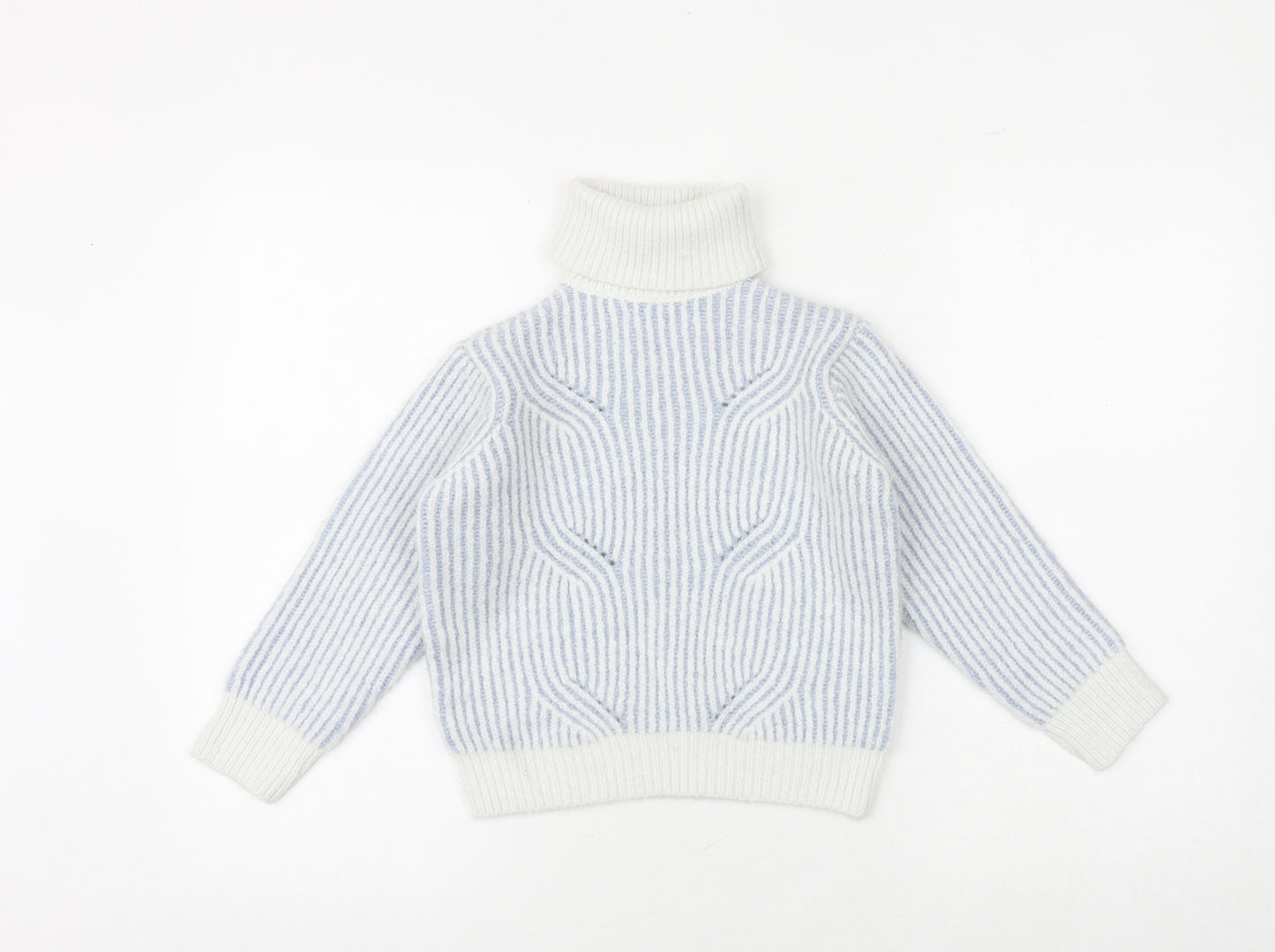 Marks and Spencer Girls Blue Roll Neck Geometric Polyester Pullover Jumper Size 6-7 Years Pullover