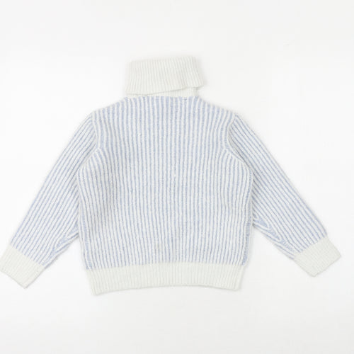 Marks and Spencer Girls Blue Roll Neck Geometric Polyester Pullover Jumper Size 6-7 Years Pullover