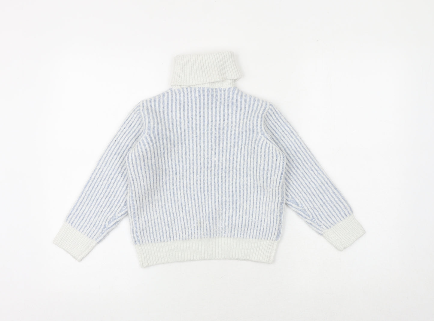 Marks and Spencer Girls Blue Roll Neck Geometric Polyester Pullover Jumper Size 6-7 Years Pullover