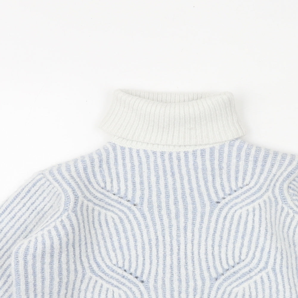 Marks and Spencer Girls Blue Roll Neck Geometric Polyester Pullover Jumper Size 6-7 Years Pullover