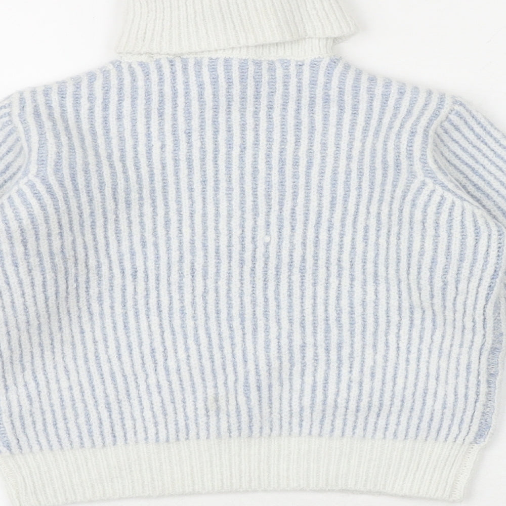 Marks and Spencer Girls Blue Roll Neck Geometric Polyester Pullover Jumper Size 6-7 Years Pullover
