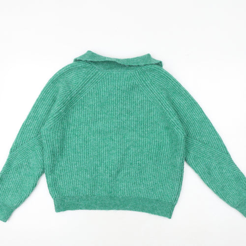 Marks and Spencer Womens Green Collared Acrylic Pullover Jumper Size M