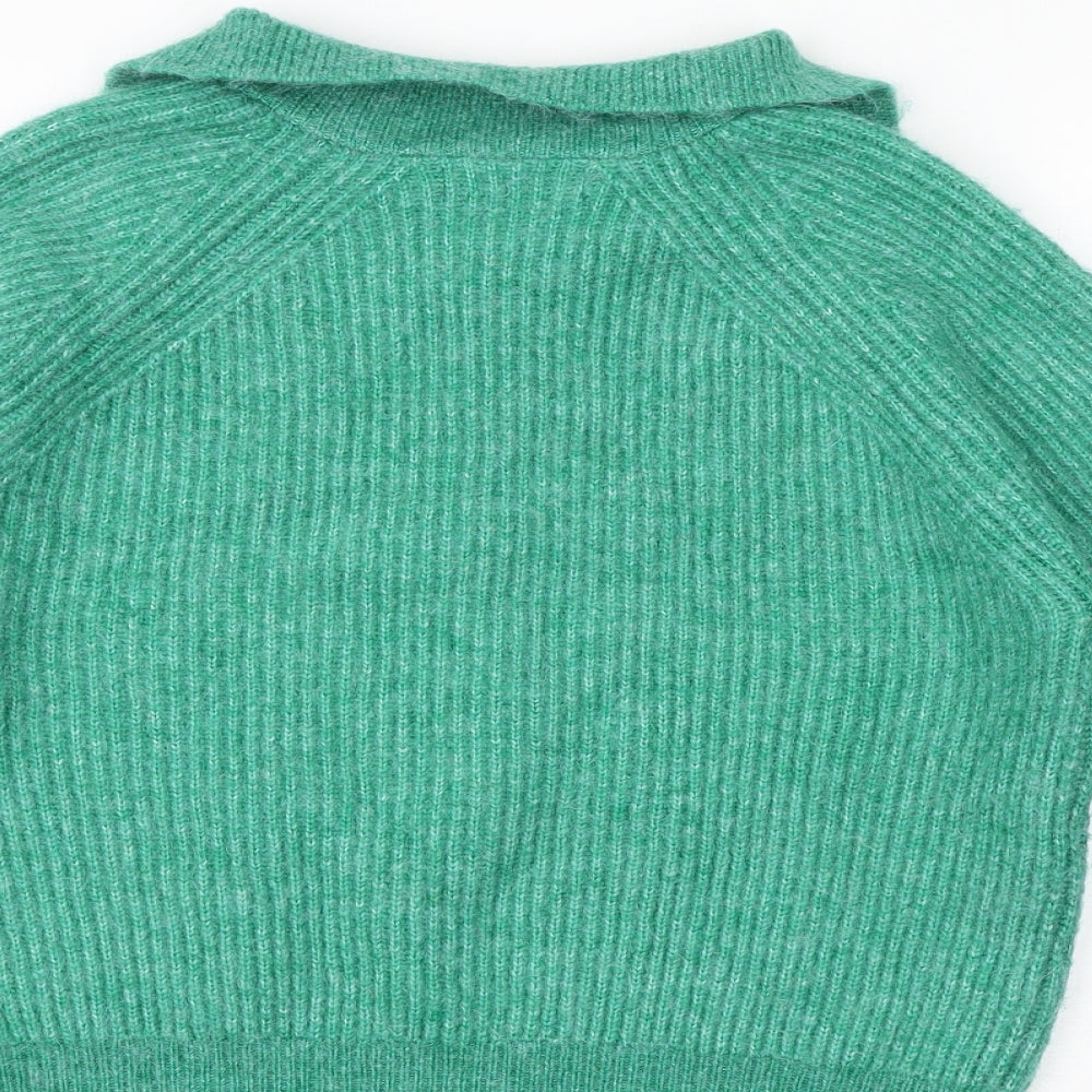 Marks and Spencer Womens Green Collared Acrylic Pullover Jumper Size M