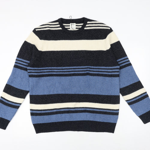 Marks and Spencer Mens Multicoloured Round Neck Striped Polyamide Pullover Jumper Size XL Long Sleeve
