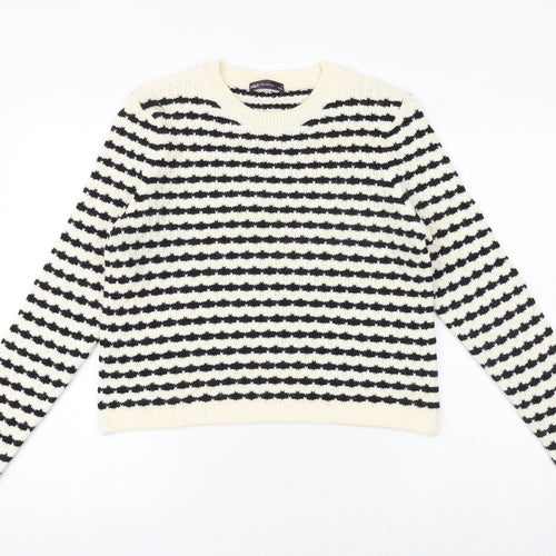 Marks and Spencer Womens Black Round Neck Striped Acrylic Pullover Jumper Size M