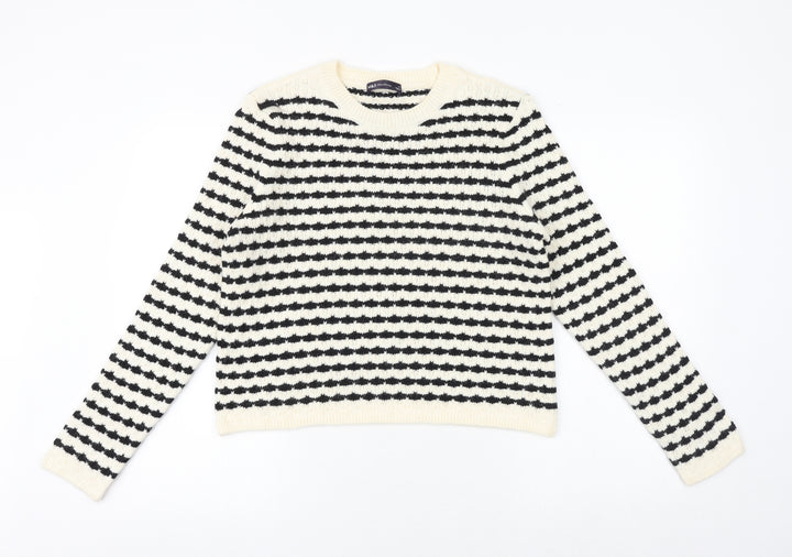 Marks and Spencer Womens Black Round Neck Striped Acrylic Pullover Jumper Size M
