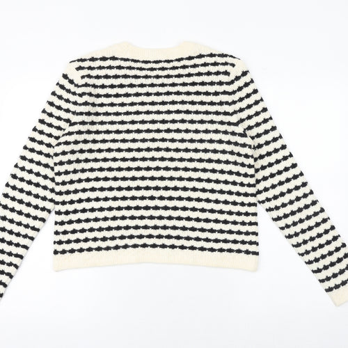 Marks and Spencer Womens Black Round Neck Striped Acrylic Pullover Jumper Size M