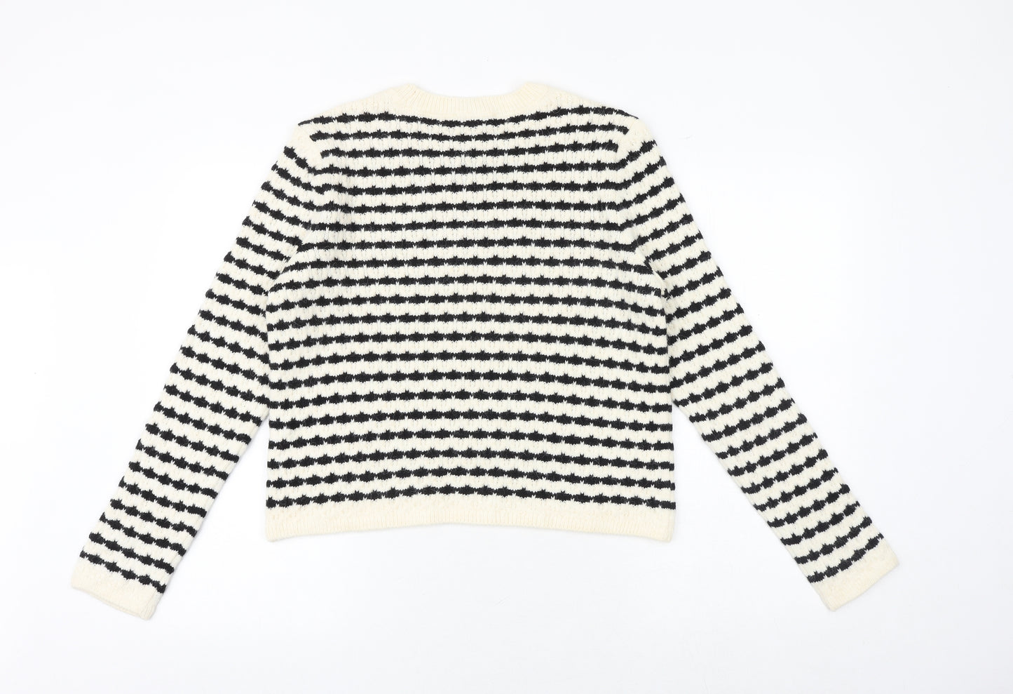 Marks and Spencer Womens Black Round Neck Striped Acrylic Pullover Jumper Size M