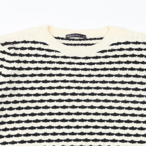 Marks and Spencer Womens Black Round Neck Striped Acrylic Pullover Jumper Size M