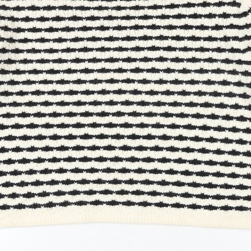 Marks and Spencer Womens Black Round Neck Striped Acrylic Pullover Jumper Size M