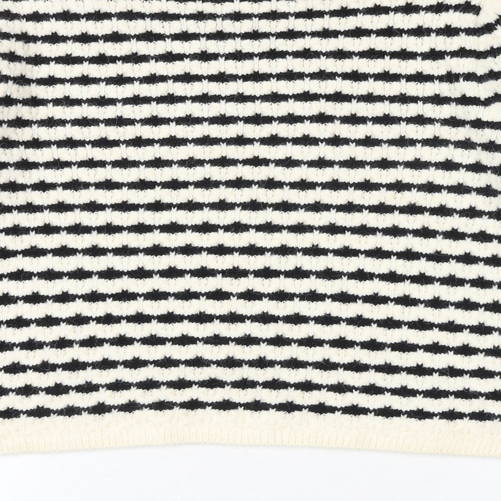 Marks and Spencer Womens Black Round Neck Striped Acrylic Pullover Jumper Size M