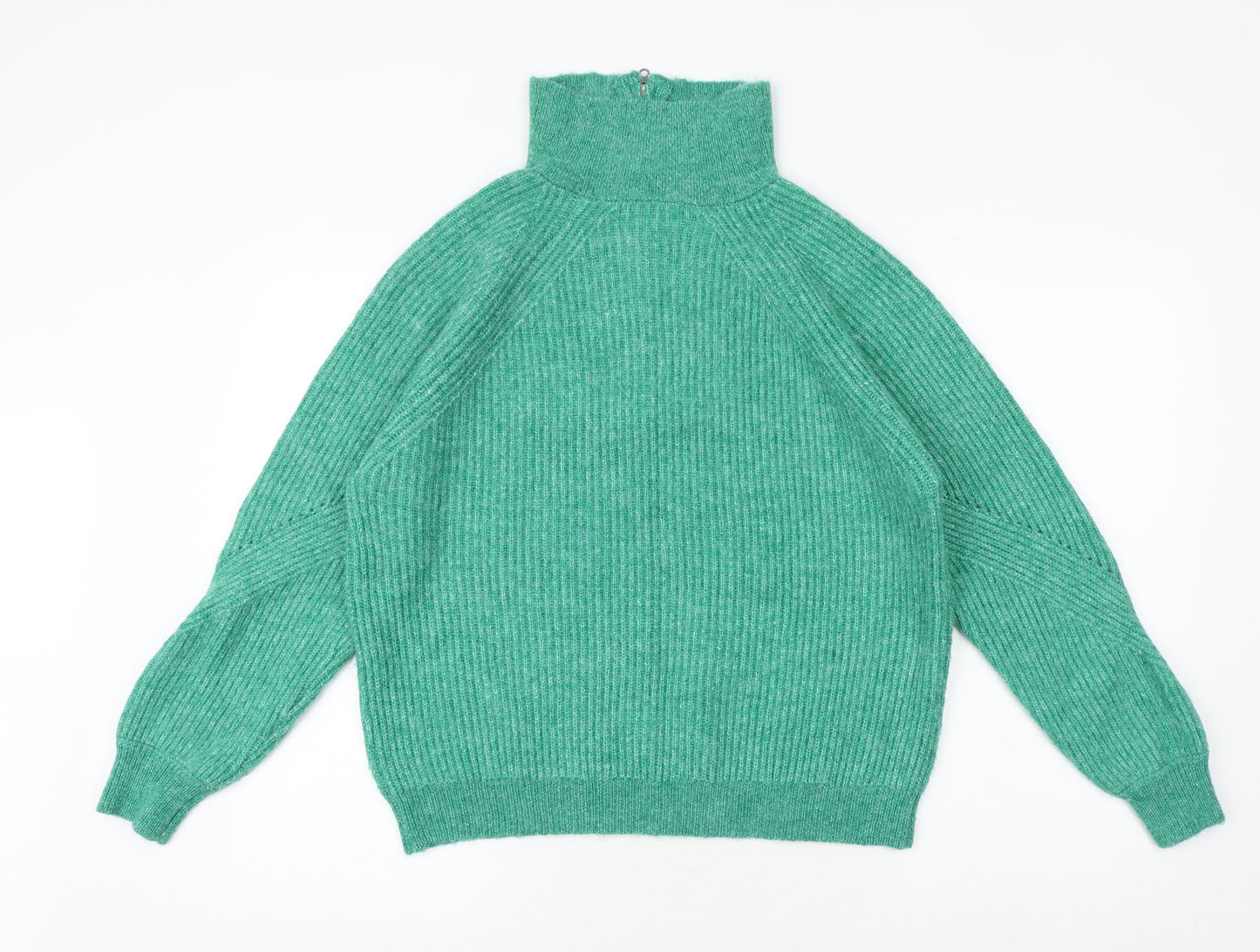 Marks and Spencer Womens Green High Neck Acrylic Pullover Jumper Size L