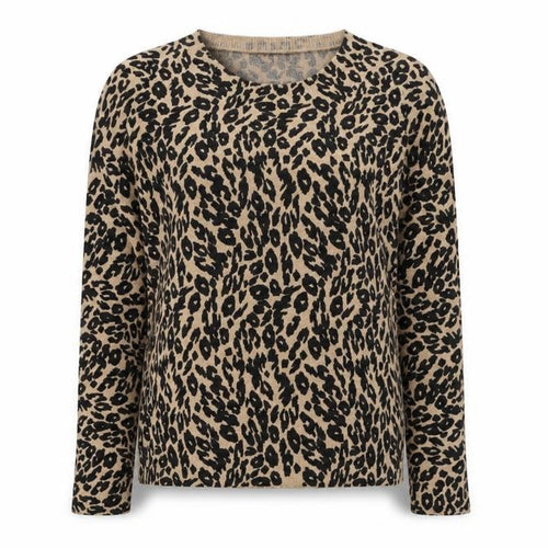 Marks and Spencer Womens Black Round Neck Animal Print Acrylic Pullover Jumper Size 10 - Leaf Print