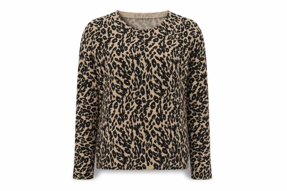 Marks and Spencer Womens Black Round Neck Animal Print Acrylic Pullover Jumper Size 10 - Leaf Print
