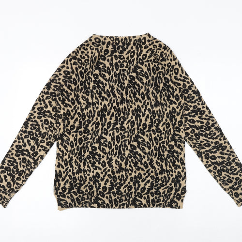 Marks and Spencer Womens Black Round Neck Animal Print Acrylic Pullover Jumper Size 10 - Leaf Print