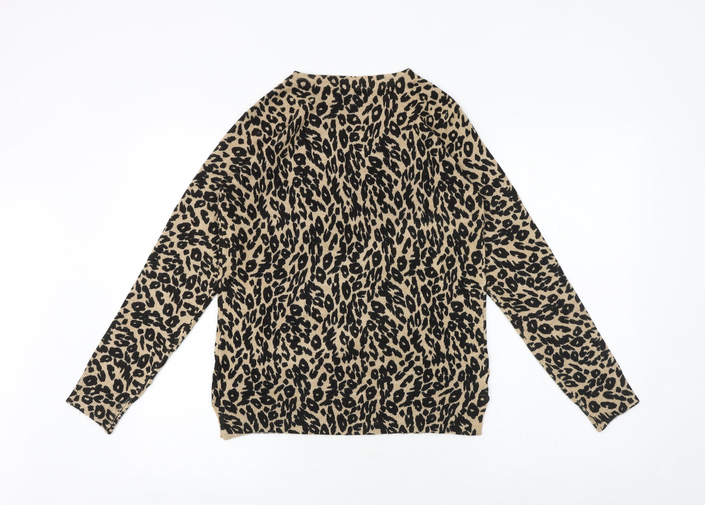 Marks and Spencer Womens Black Round Neck Animal Print Acrylic Pullover Jumper Size 10 - Leaf Print
