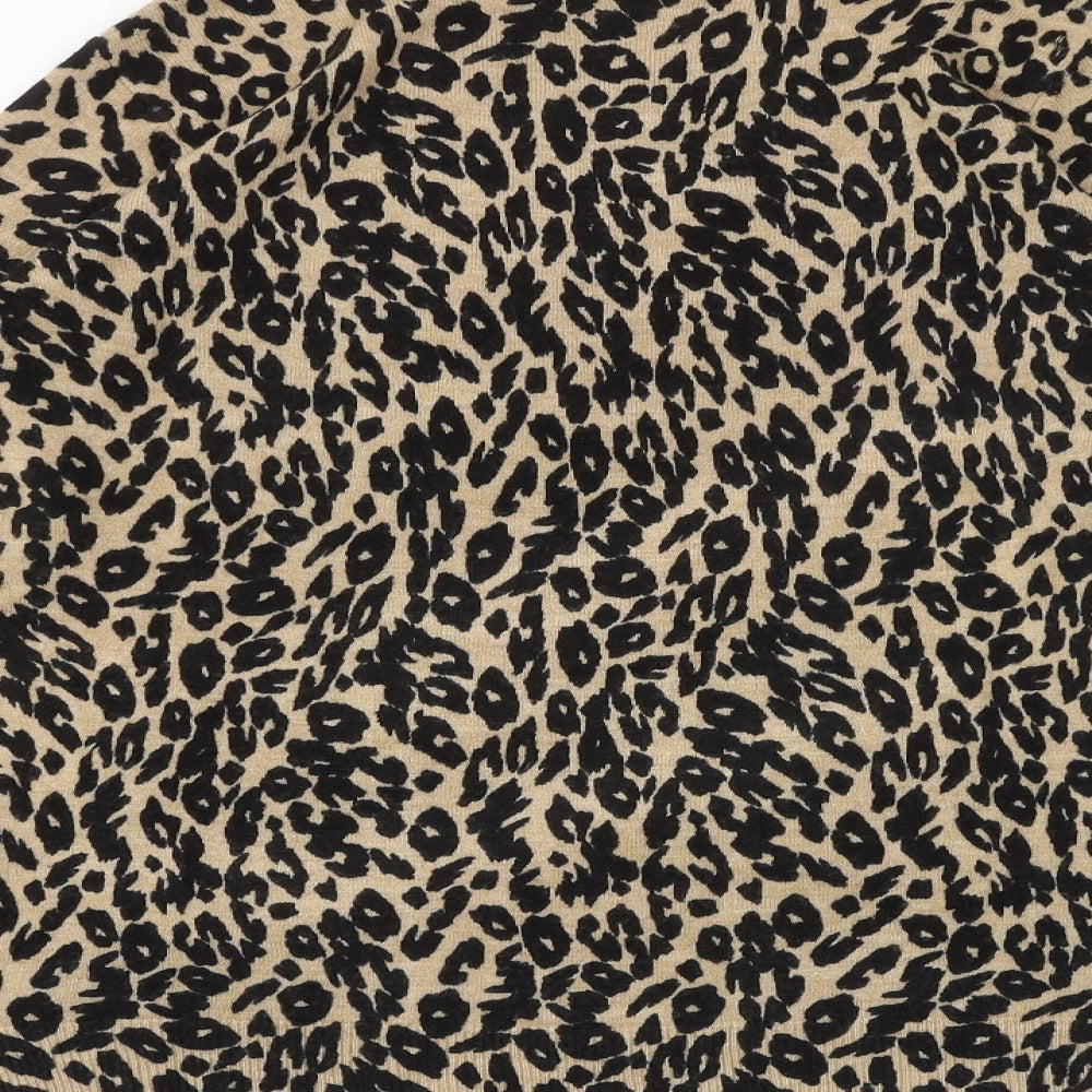 Marks and Spencer Womens Black Round Neck Animal Print Acrylic Pullover Jumper Size 10 - Leaf Print