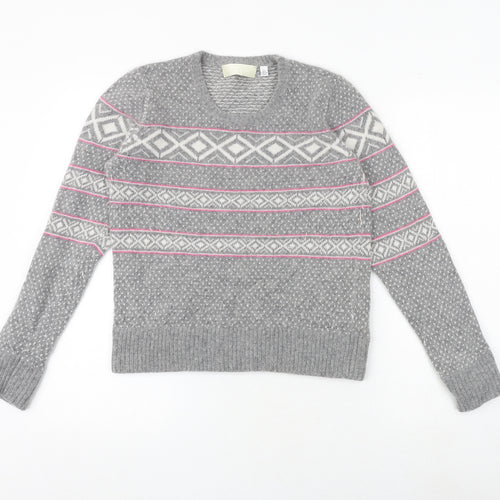 Ronit Zilkha Womens Grey Round Neck Geometric Nylon Pullover Jumper Size L