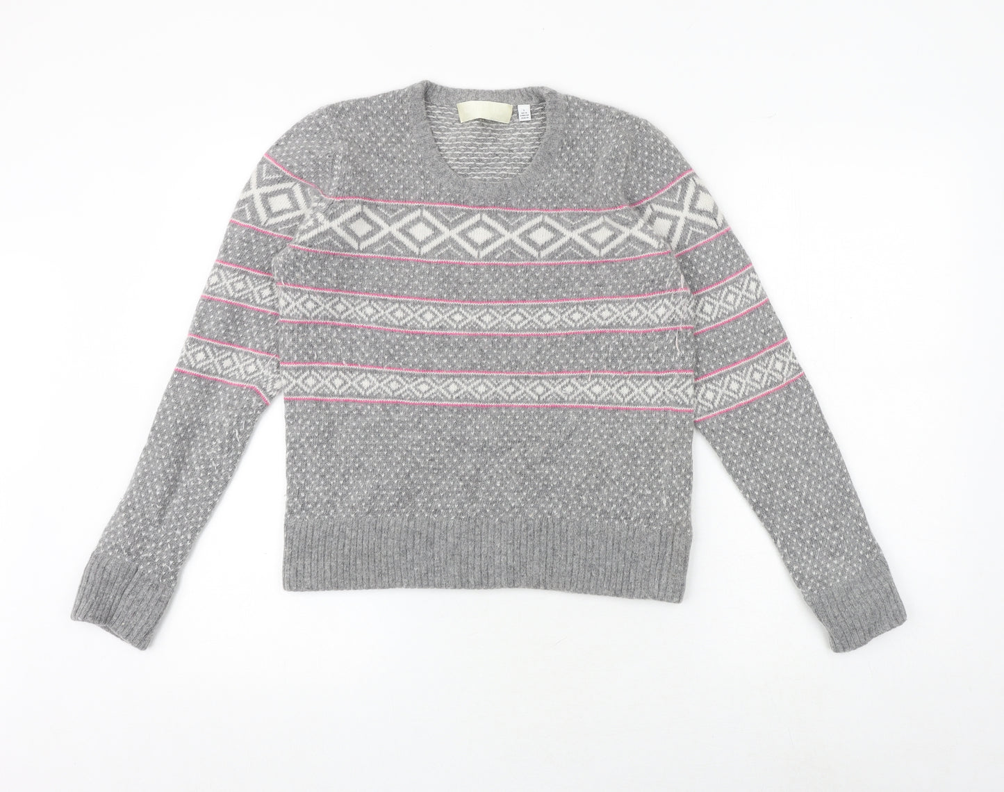 Ronit Zilkha Womens Grey Round Neck Geometric Nylon Pullover Jumper Size L