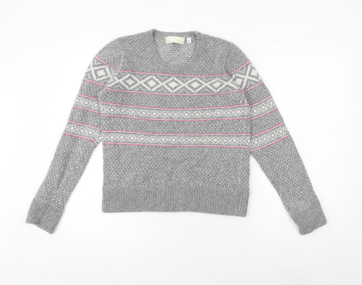 Ronit Zilkha Womens Grey Round Neck Geometric Nylon Pullover Jumper Size L